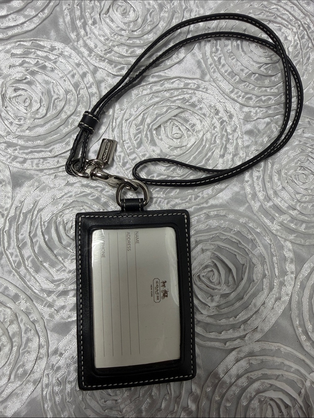 Coach Black Leather Lanyard ID Badge Holder